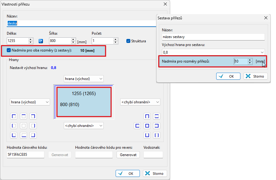 nadmíra pro přířezy